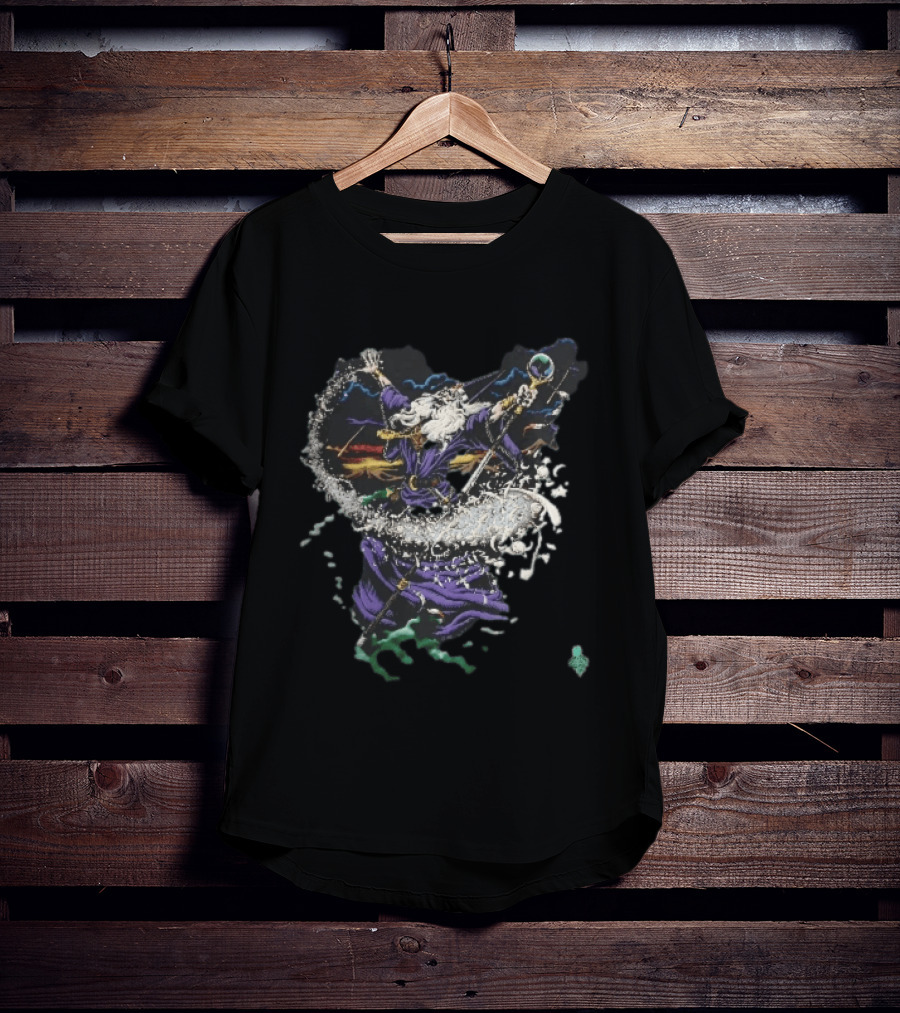 Liquid Blue 1994 Wizard Casting Magic Stars Celestial Staff T-Shirt