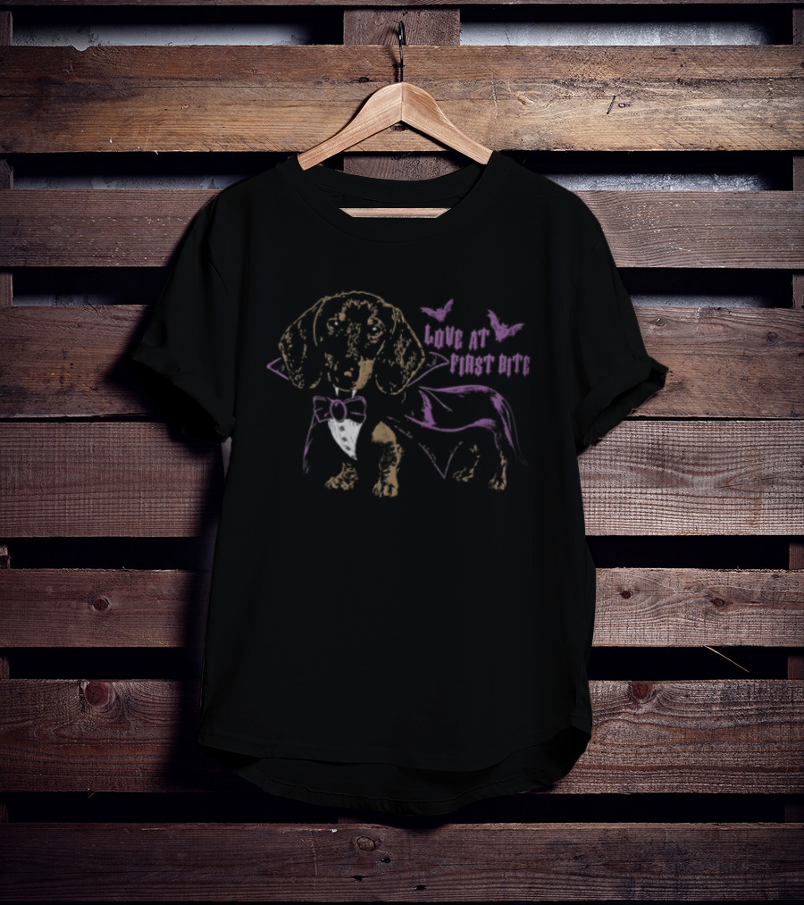 Love At First Bite Dachshund With Butterflies And Bowtie T-Shirt