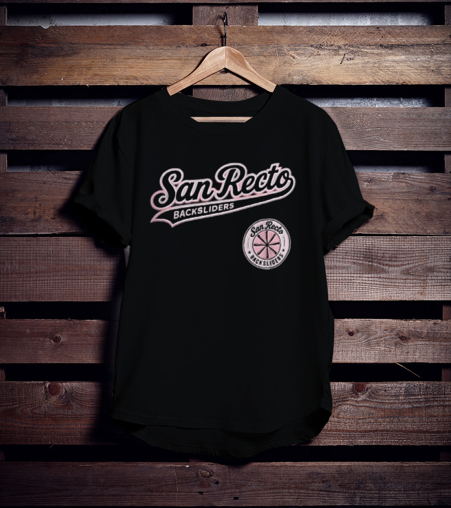 San Recto Backsliders Pink Script Circular Baseball Bat T-Shirt