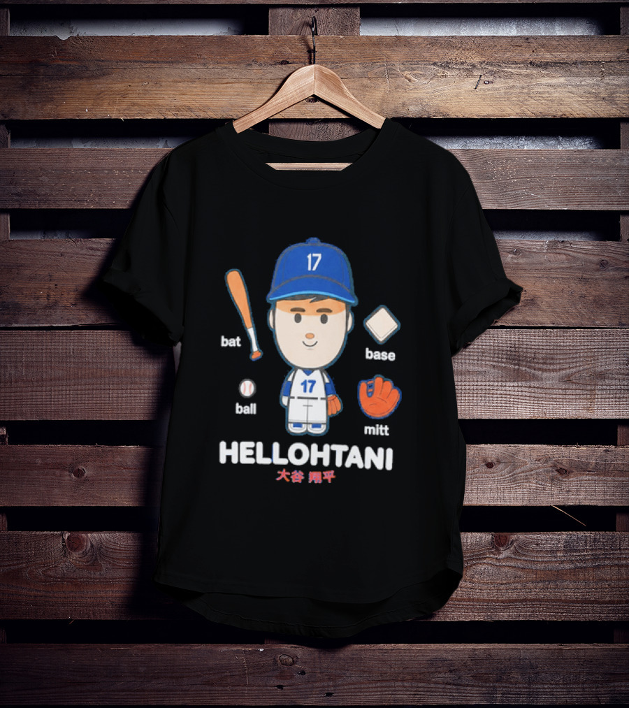 Shohei Ohtani Hellohtani Bat Ball Base Mitt 17 Blue Cap Baseball Player T-Shirt