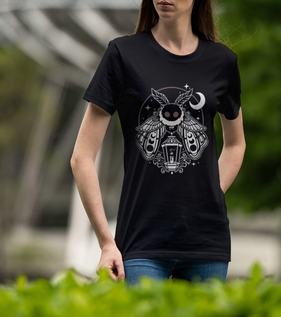 Mothman Red Eyes Candle Lantern Crescent Moon Stars T-Shirt