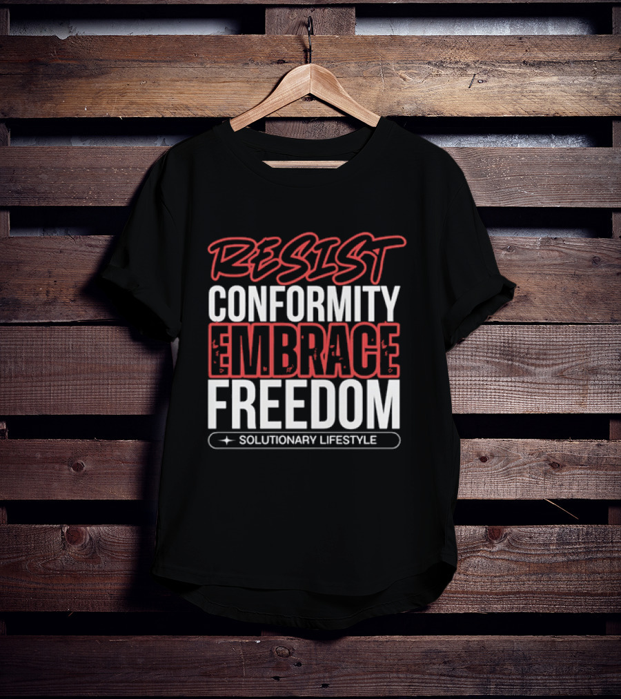 RESIST Conformity Embrace Freedom Solutionary Lifestyle Red White Distressed T-Shirt