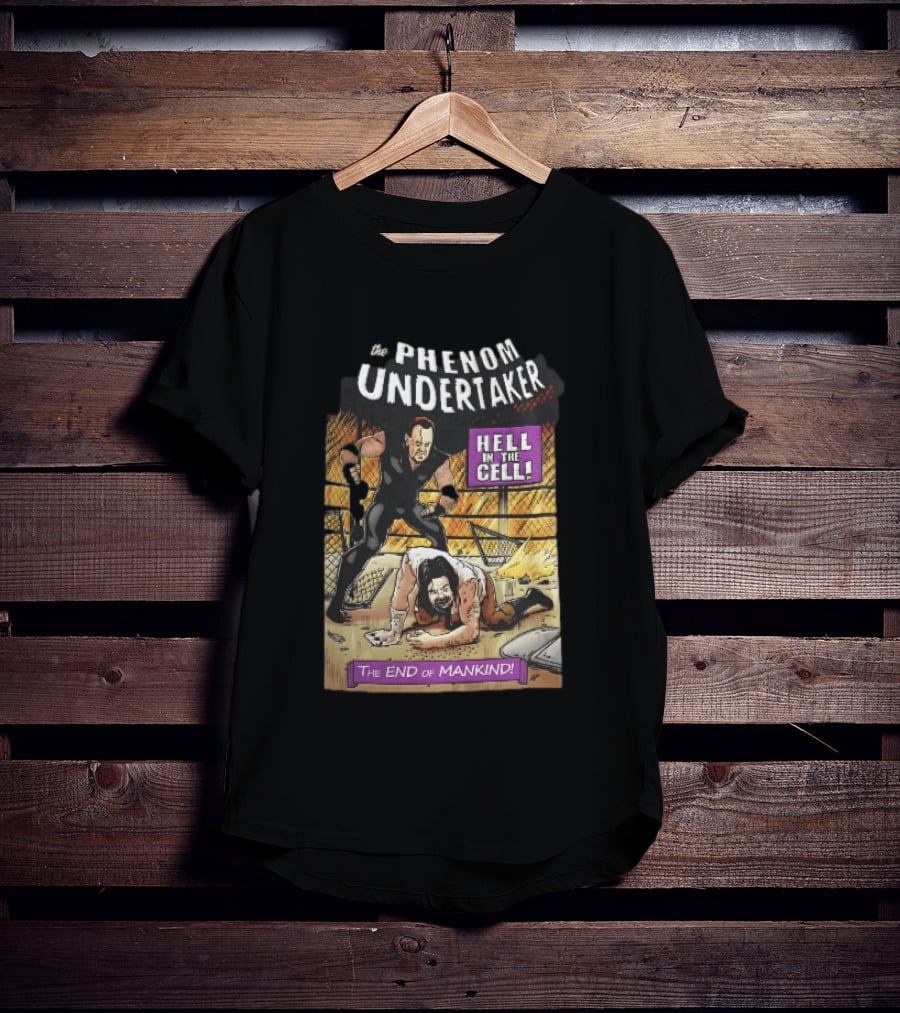 The Phenom Undertaker Hell In The Cell End Of Mankind Cartoon Wrestler Standing Over Opponent T-Shirt