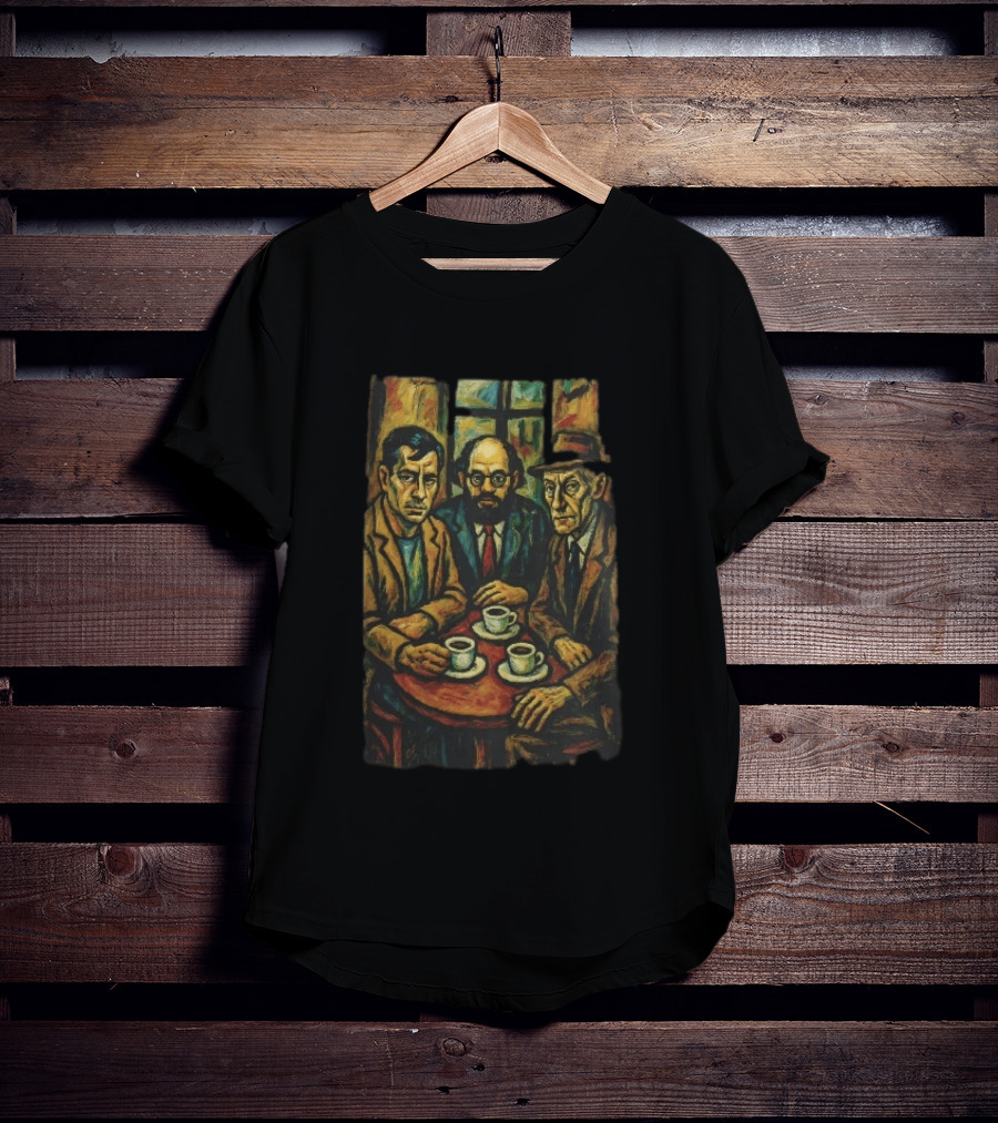 Three Men At A Table Drinking Coffee Expressionist Style Painting T-Shirt