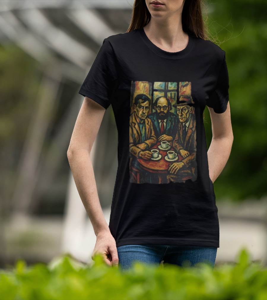 Three Men At A Table Drinking Coffee Expressionist Style Painting T-Shirt