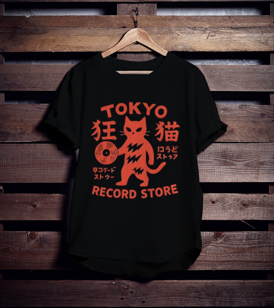 Tokyo Record Store Cat Vinyl Rock DJ Japan Band T-Shirt