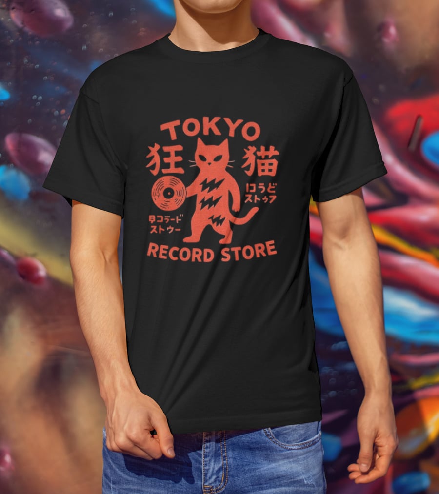 Tokyo Record Store Cat Vinyl Rock DJ Japan Band T-Shirt