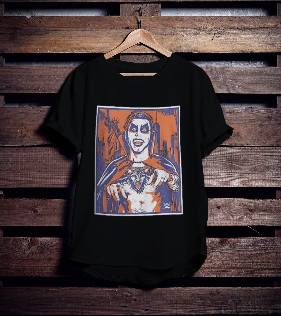WWE Facepaint Wrestler At Liberty Statue Skyline With Demon Tattoo T-Shirt