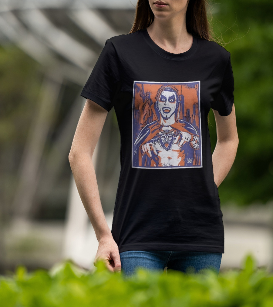 WWE Facepaint Wrestler At Liberty Statue Skyline With Demon Tattoo T-Shirt