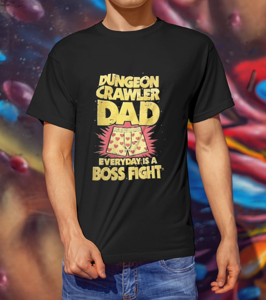 Dungeon Crawler Dad Everyday Is A Boss Fight Heart Boxer Shorts Spiky Starburst T-Shirt