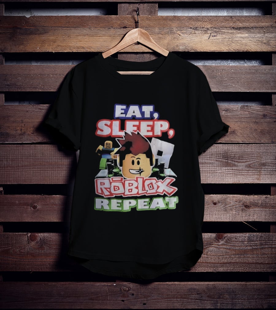 Eat Sleep Roblox Repeat Cartoon Avatar Noob Running Cash Stacks T-Shirt