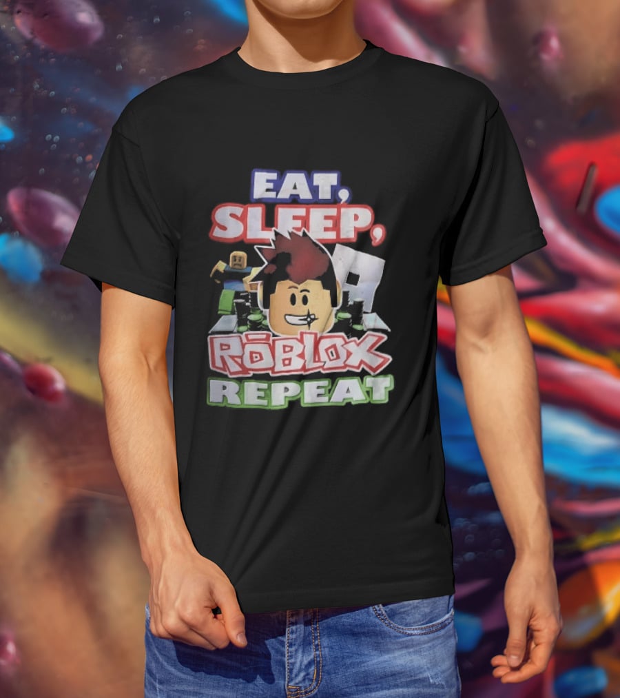 Eat Sleep Roblox Repeat Cartoon Avatar Noob Running Cash Stacks T-Shirt