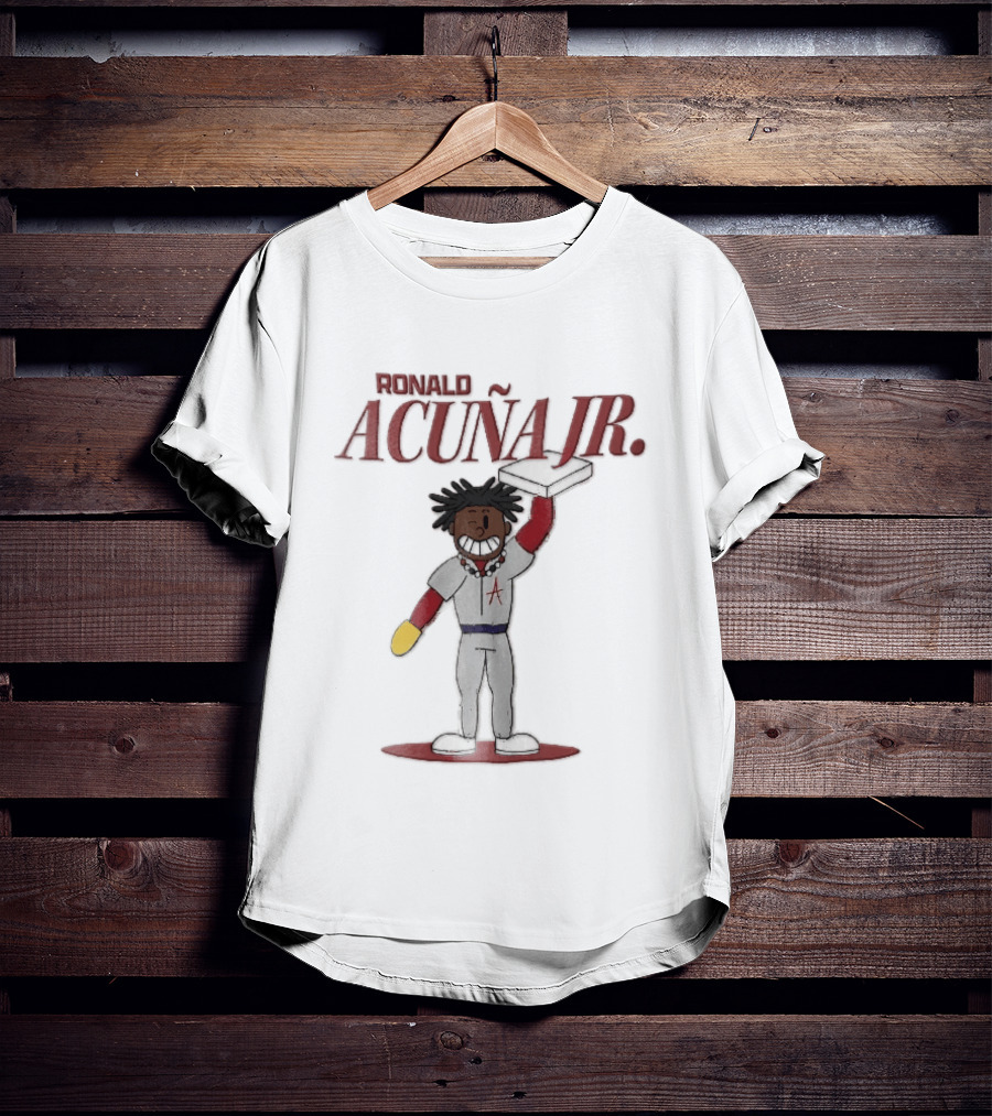 Ronald Acuna Jr Cartoon Caricature Holding Baseball Base Atlanta Braves MLB T-Shirt