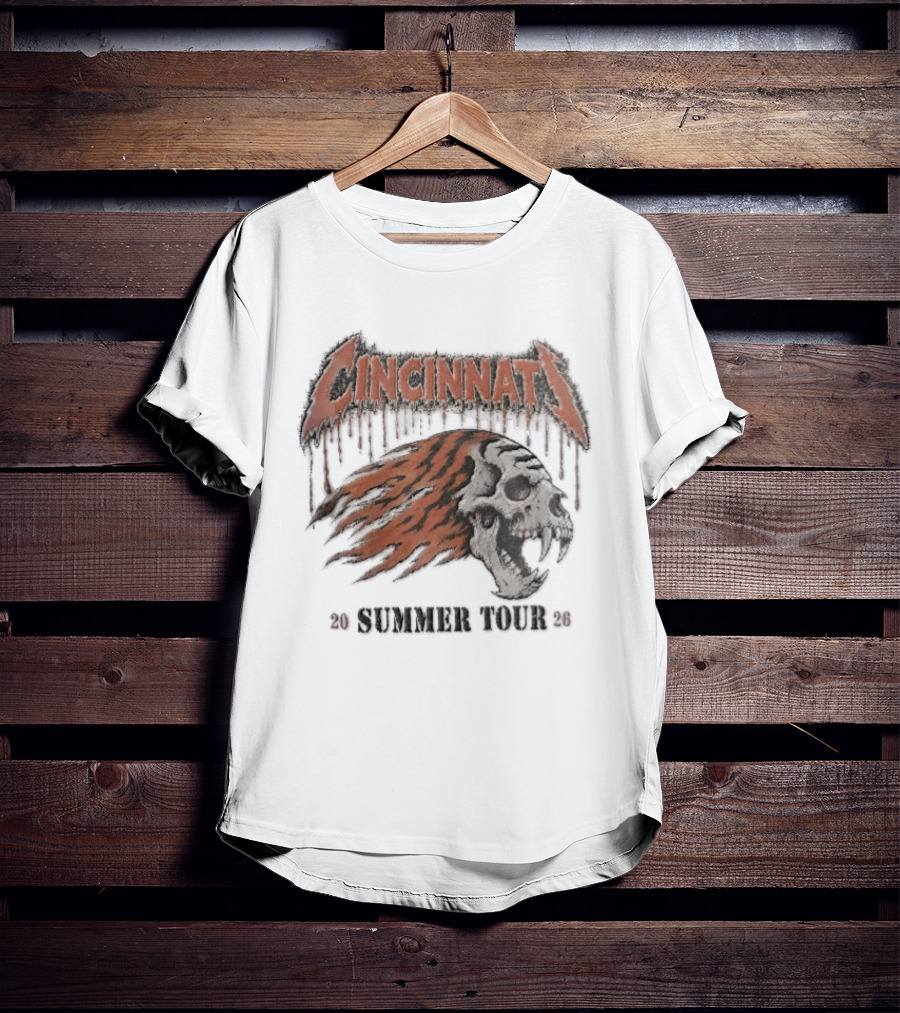 Cincinnati Bengals Tiger Skull Flaming Mane Summer Tour 2026 Distressed T-Shirt