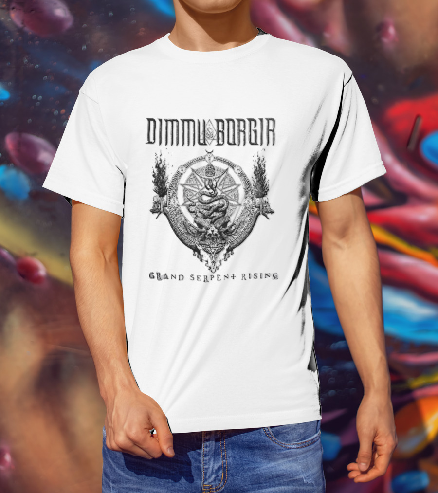 Dimmu Borgir Grand Serpent Rising Coiled Snake Horned Skull Occult Black Metal Band T-Shirt