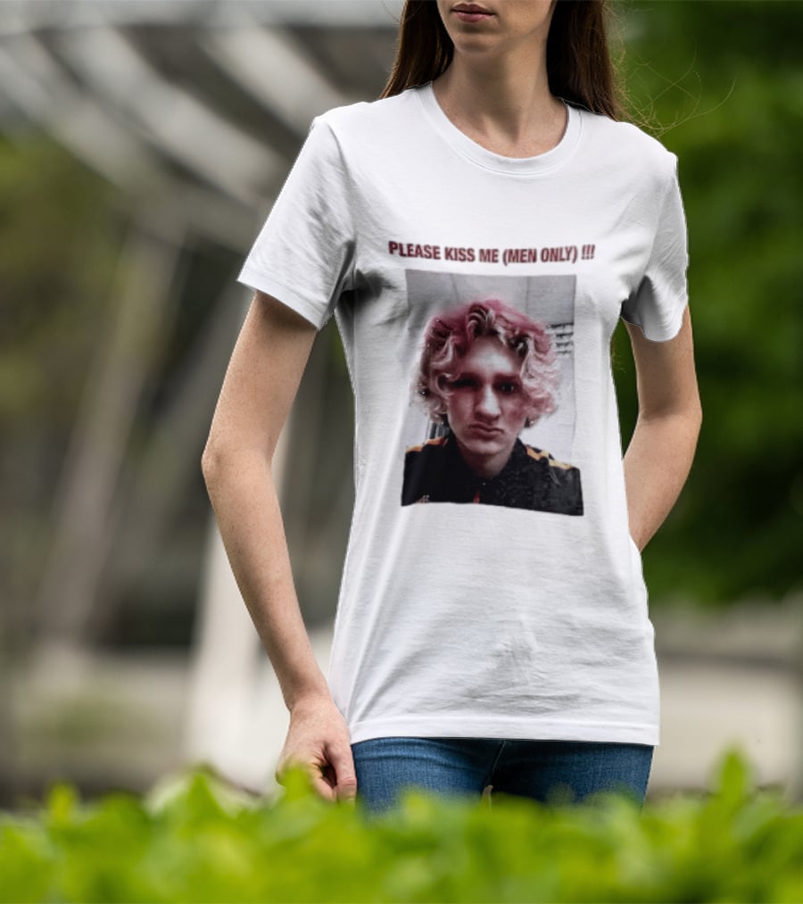 Please Kiss Me Men Only Meme Image With Wavy Hair Person T-Shirt