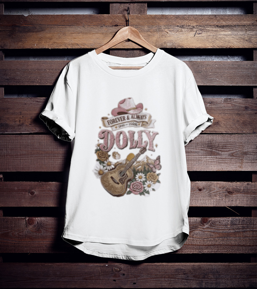 Forever & Always Dolly 1946 2026 Cowboy Hat Guitar Flowers Butterfly T-Shirt