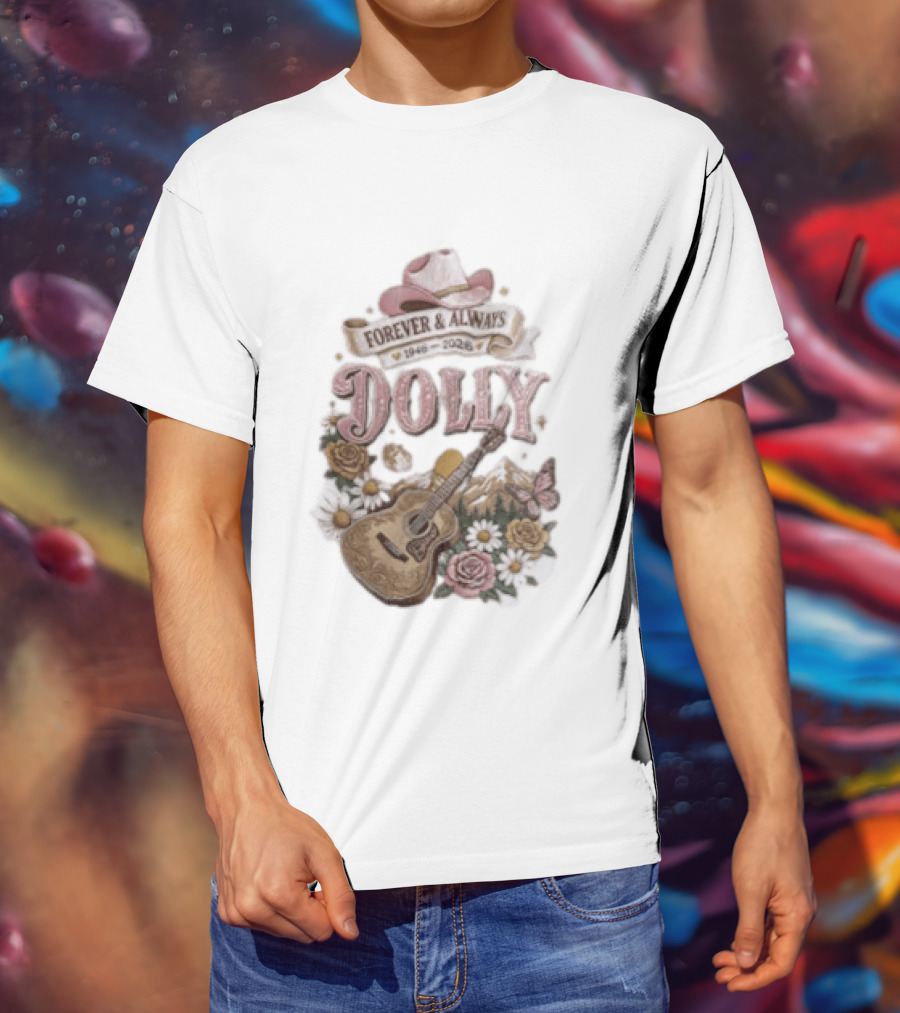 Forever & Always Dolly 1946 2026 Cowboy Hat Guitar Flowers Butterfly T-Shirt
