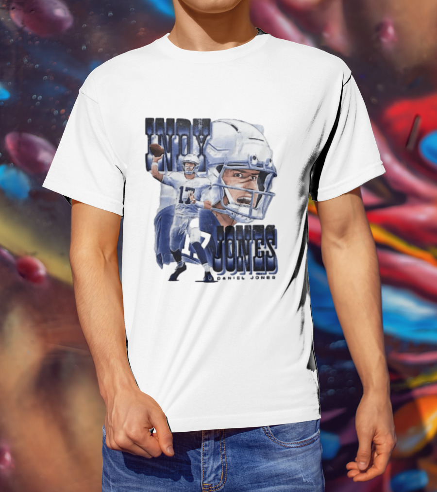 Indy Jones Football Quarterback Throwing Action Close Up Helmet T-Shirt