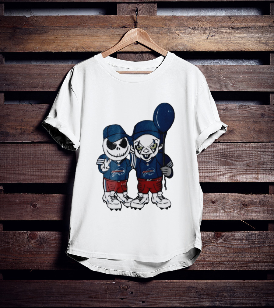 Buffalo Bills Halloween 2026 Jack Skellington Clown Balloon Football T-Shirt