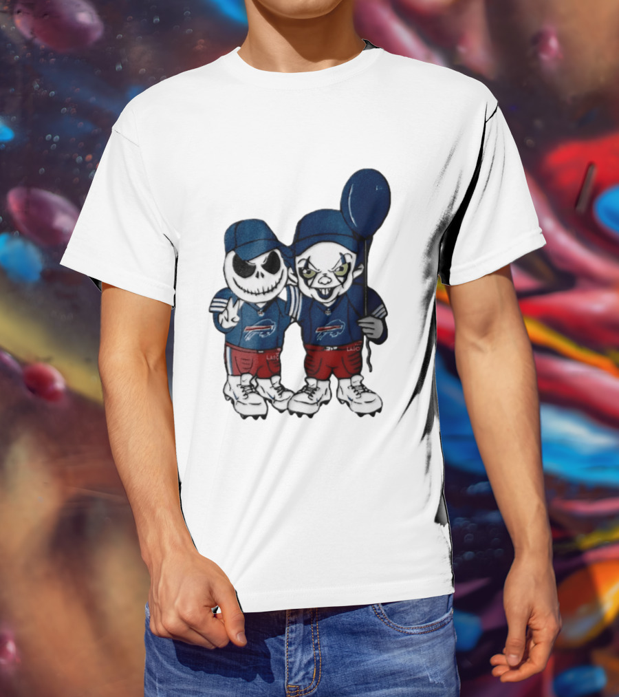 Buffalo Bills Halloween 2026 Jack Skellington Clown Balloon Football T-Shirt