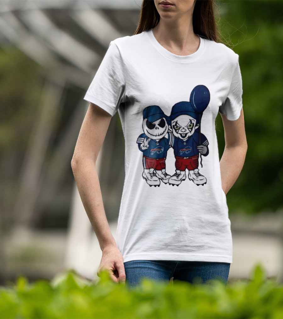 Buffalo Bills Halloween 2026 Jack Skellington Clown Balloon Football T-Shirt