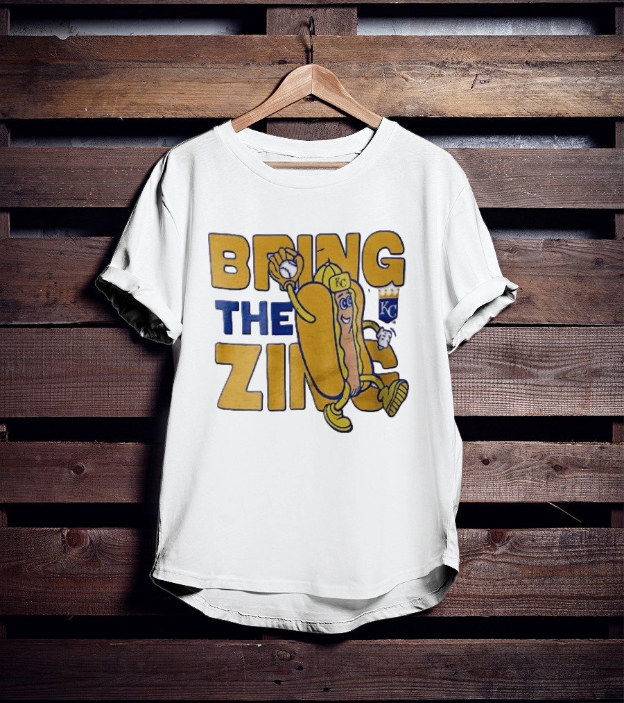 Kansas City Royals Bring The Zing Cartoon Hot Dog KC Baseball Glove T-Shirt