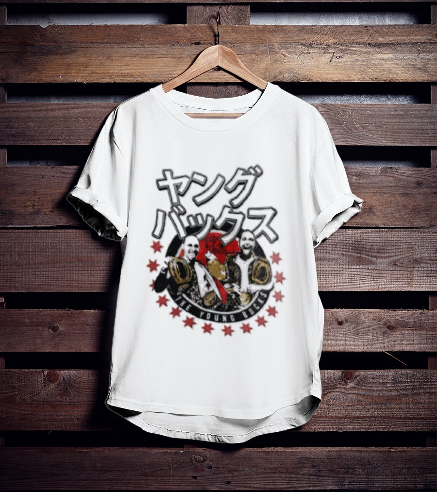 Young Bucks Wrestling Tag Team With Championship Belts And Red Star Circle T-Shirt