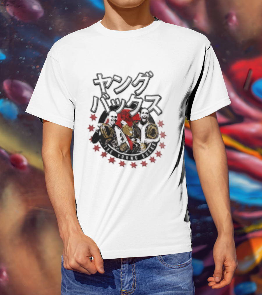 Young Bucks Wrestling Tag Team With Championship Belts And Red Star Circle T-Shirt
