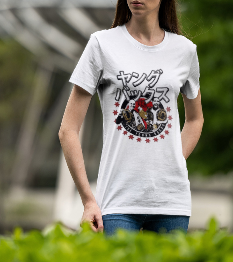 Young Bucks Wrestling Tag Team With Championship Belts And Red Star Circle T-Shirt