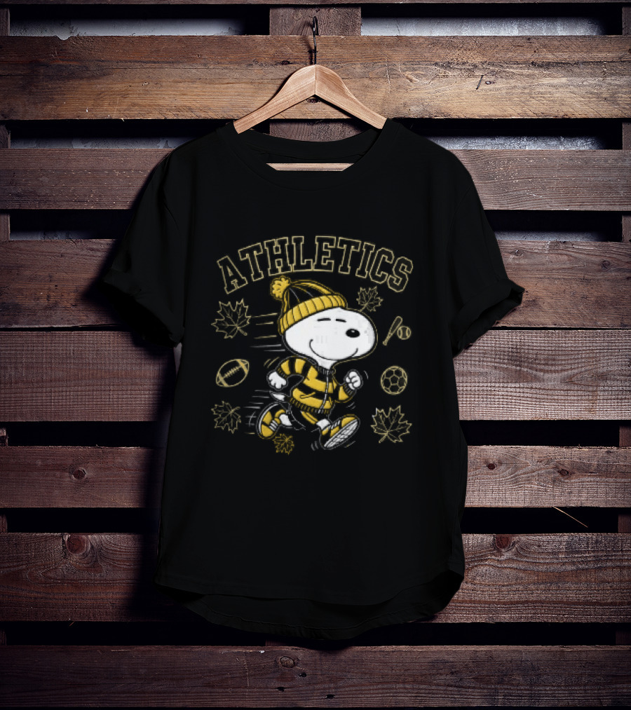 Athletics Snoopy Running Beanie Sports Equipment Maple Leaves Cartoon T-Shirt