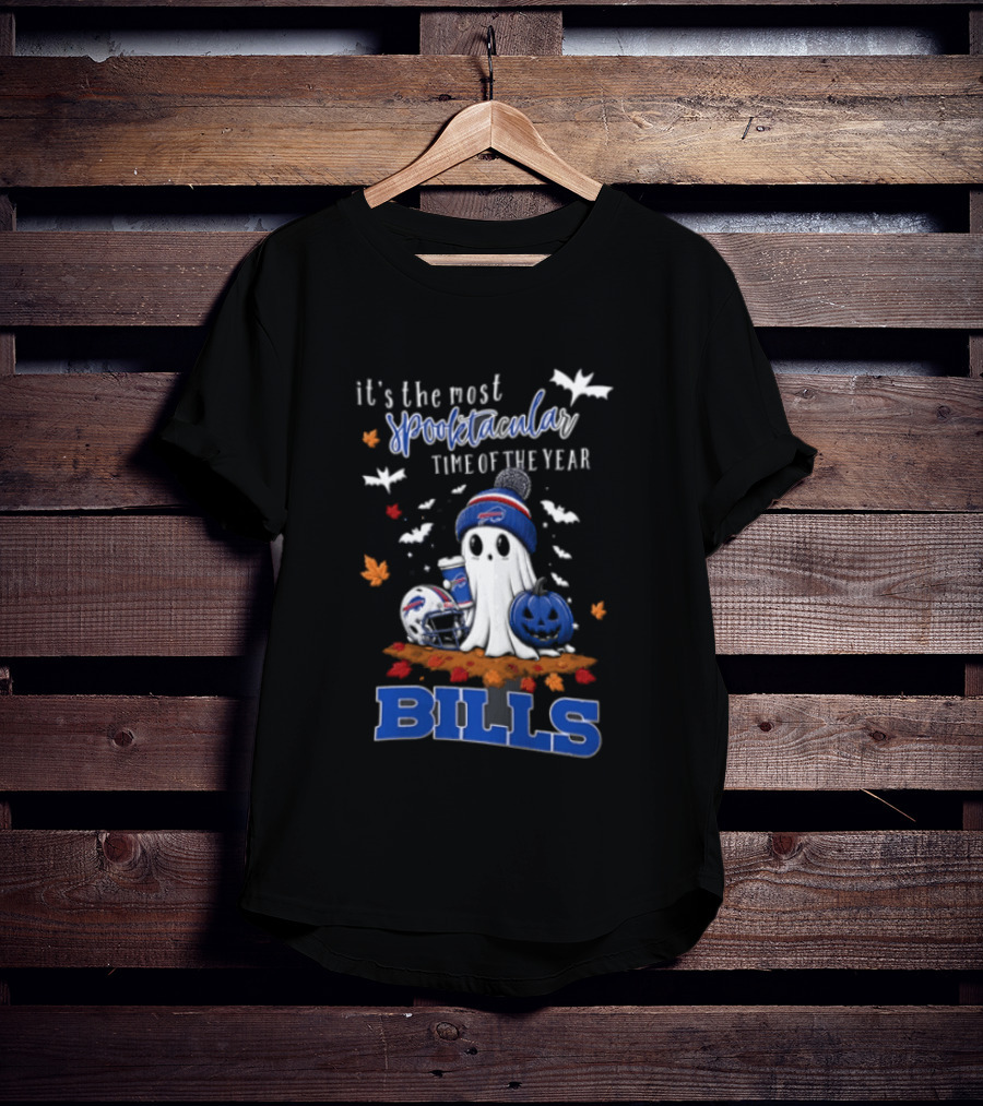 Buffalo Bills Spooktacular Ghost Football Helmet Pumpkin Halloween Time T-Shirt