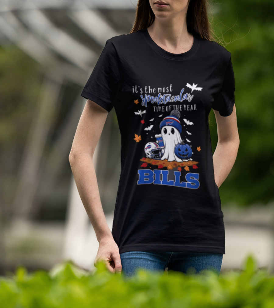 Buffalo Bills Spooktacular Ghost Football Helmet Pumpkin Halloween Time T-Shirt