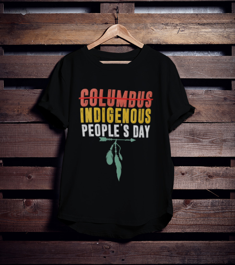 Indigenous People's Day Text With Arrow And Feathers T-Shirt