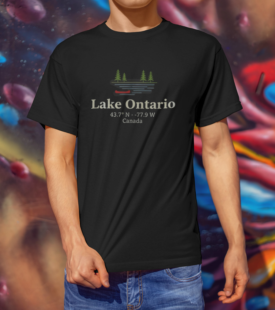 Lake Ontario 43.7° N 77.9° W Canada Canoe Pine Trees T-Shirt