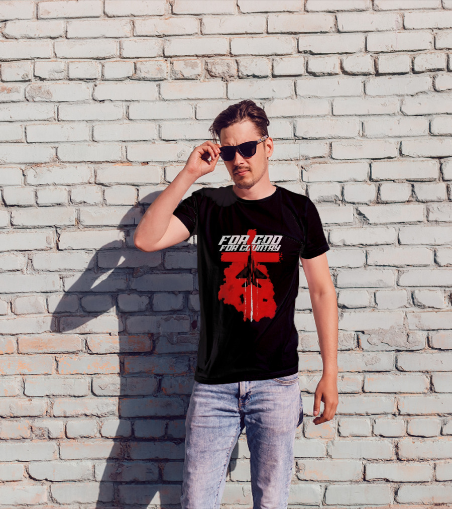 For God And For Country Red Fighter Jet Cross T-Shirt