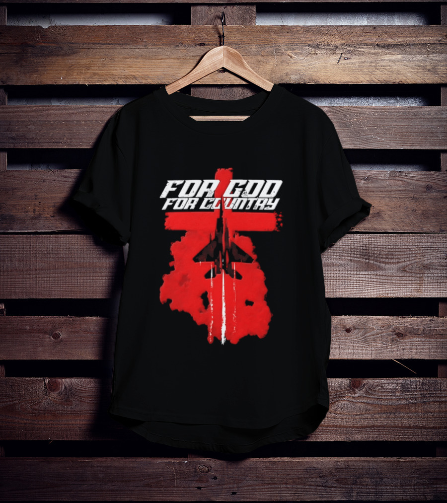 For God And For Country Red Fighter Jet Cross T-Shirt