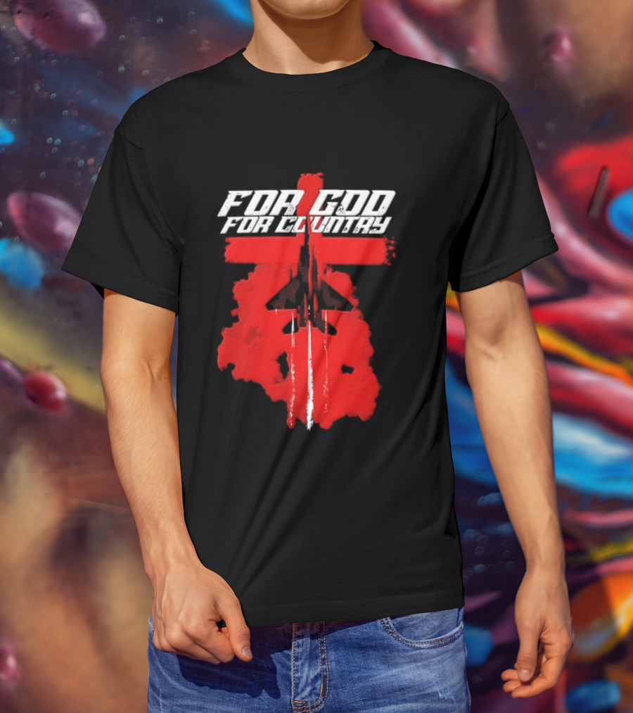 For God And For Country Red Fighter Jet Cross T-Shirt
