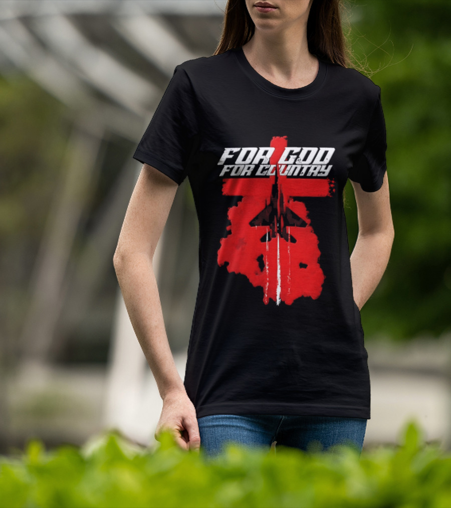 For God And For Country Red Fighter Jet Cross T-Shirt