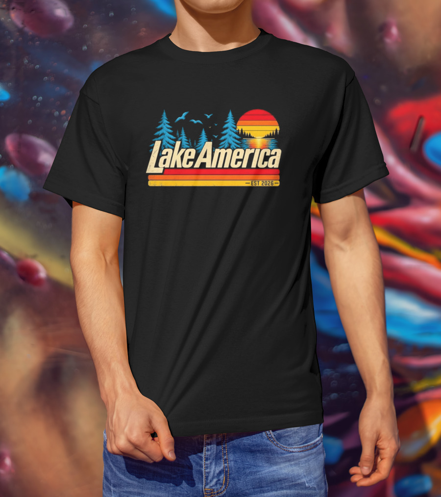 Lake America Est 2026 Sunset Trees Birds T-Shirt