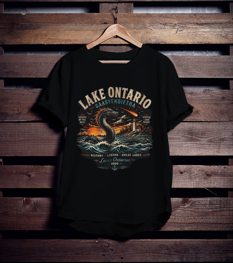 Lake Ontario Gaasyendietha Seneca Legend Of The Deep Lacus Ontarius 1660 Great Lakes History T-Shirt