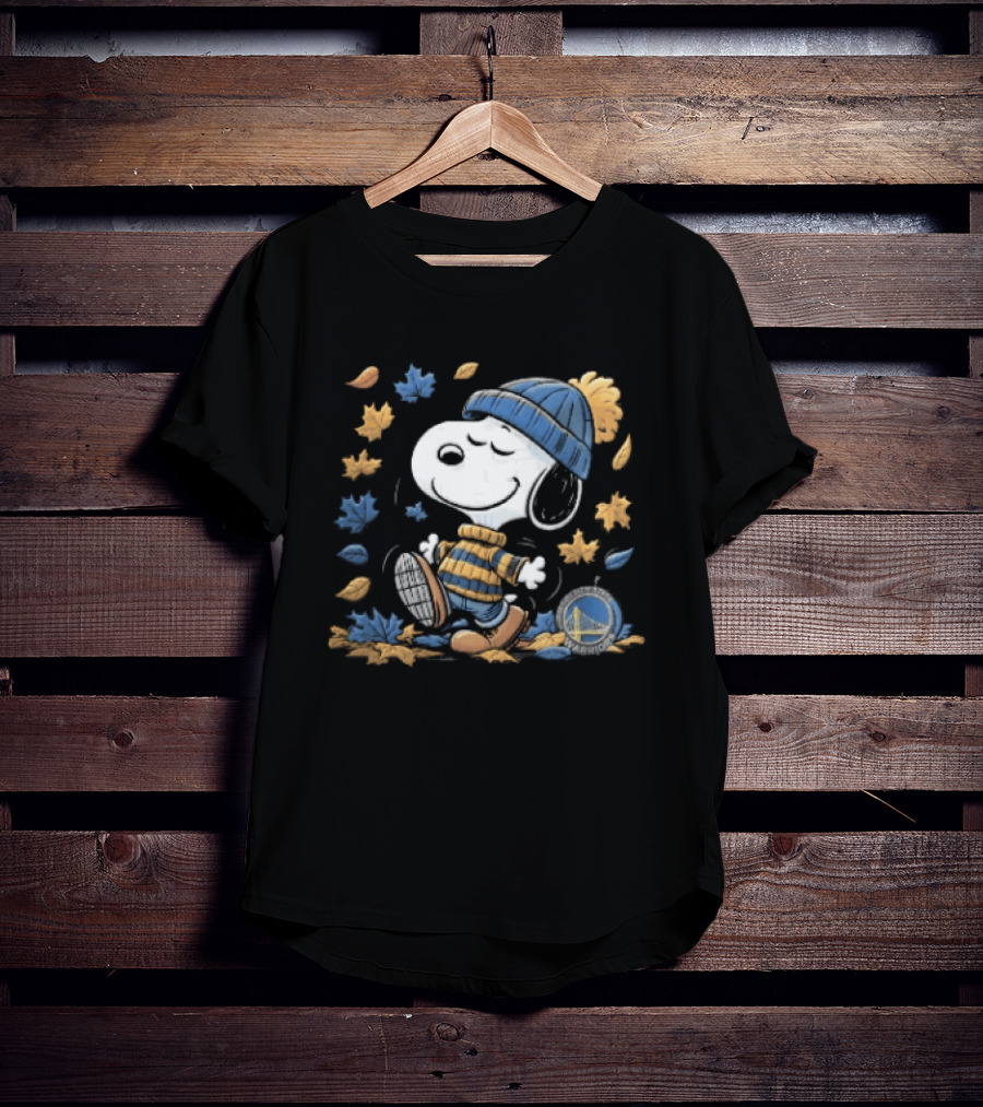 Golden State Warriors NBA Snoopy Autumn Leaves Beanie T-Shirt