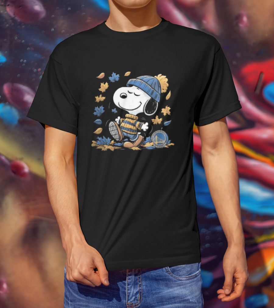 Golden State Warriors NBA Snoopy Autumn Leaves Beanie T-Shirt