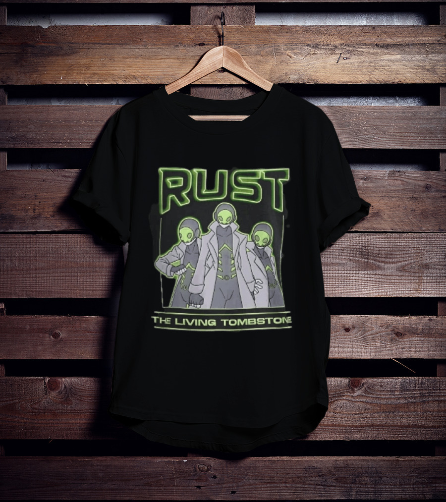 RUST The Living Tombstone Three Masked Figures Glowing Neon Trench Coats T-Shirt