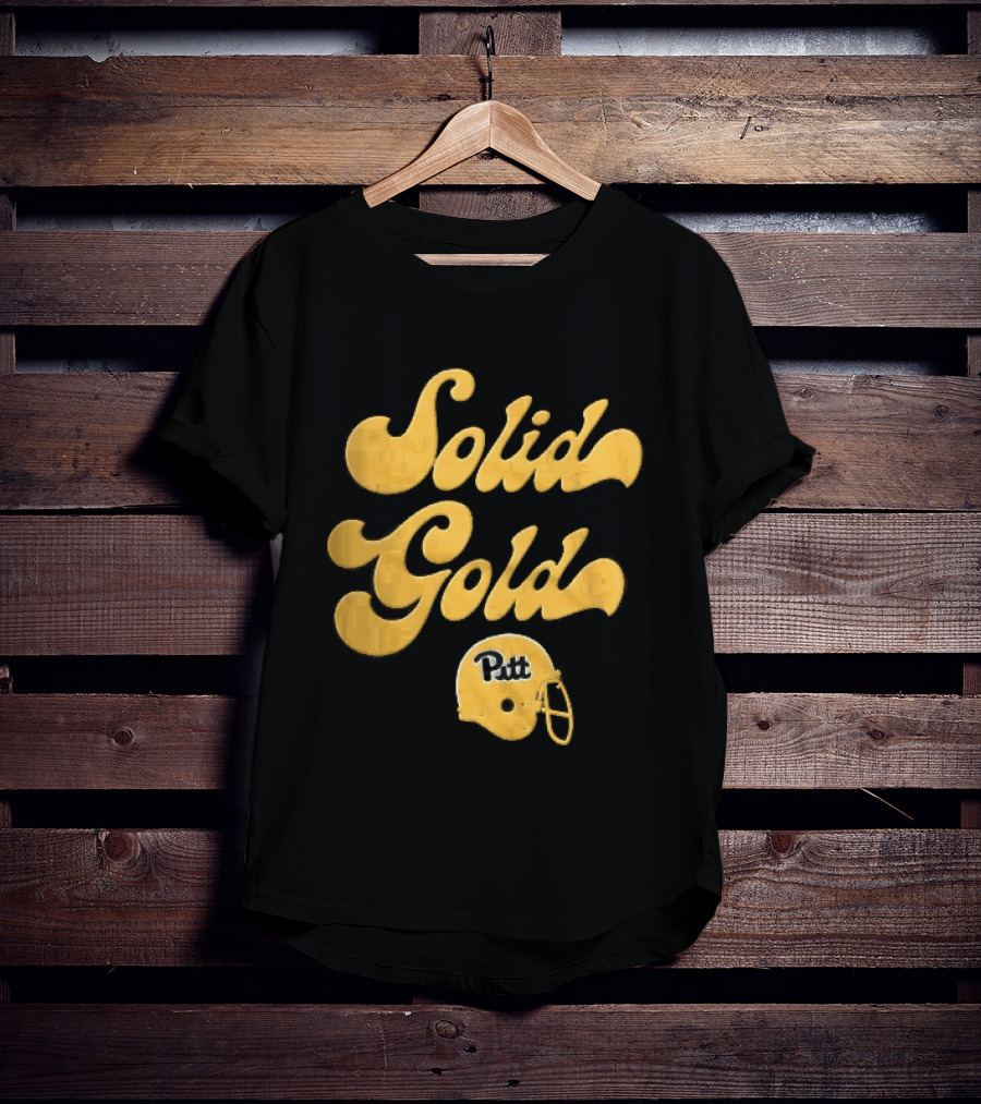 Pittsburgh Panthers Solid Gold Script Font Yellow Football Helmet T-Shirt