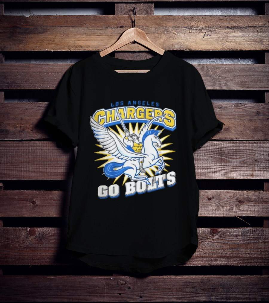 Los Angeles Chargers Go Bolts Hercules Pegasus Sword Cartoon Sunburst T-Shirt