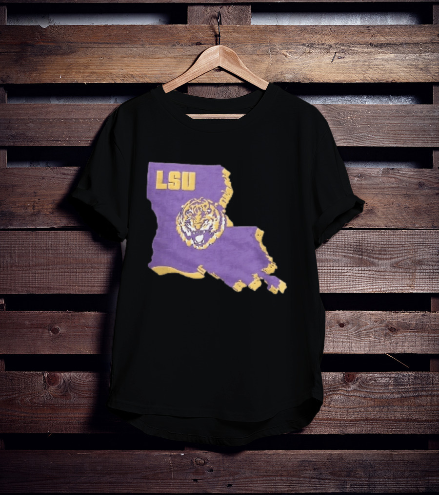 LSU Tigers NCAA Roaring Head Louisiana Map T-Shirt