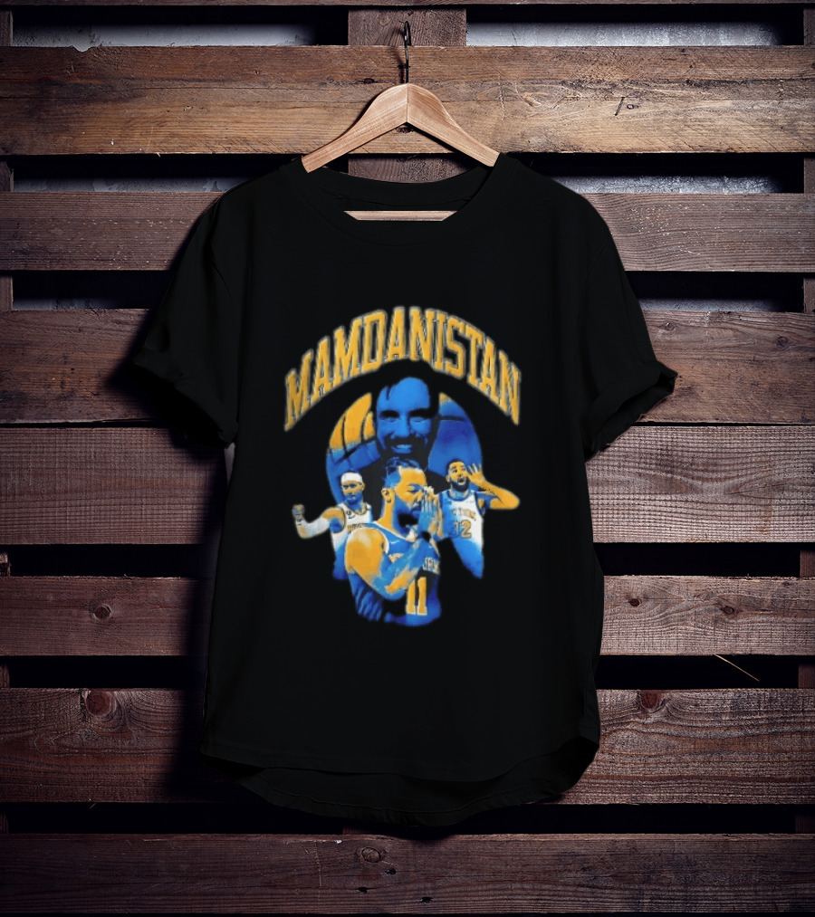 Mamdanistan Jalen Brunson Karl Anthony Towns Zohran Mamdani Halftone Basketball Collage T-Shirt