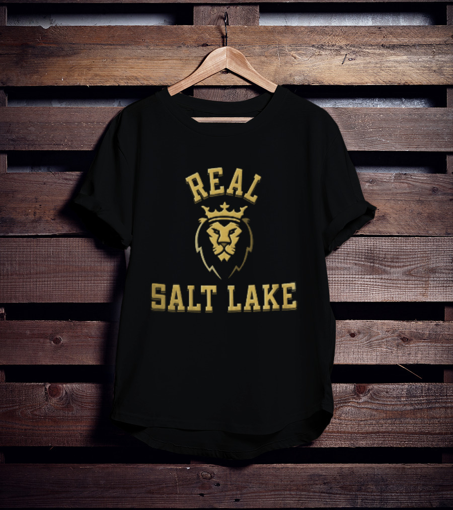 Real Salt Lake MLS Gold Maroon Crowned Lion Head T-Shirt