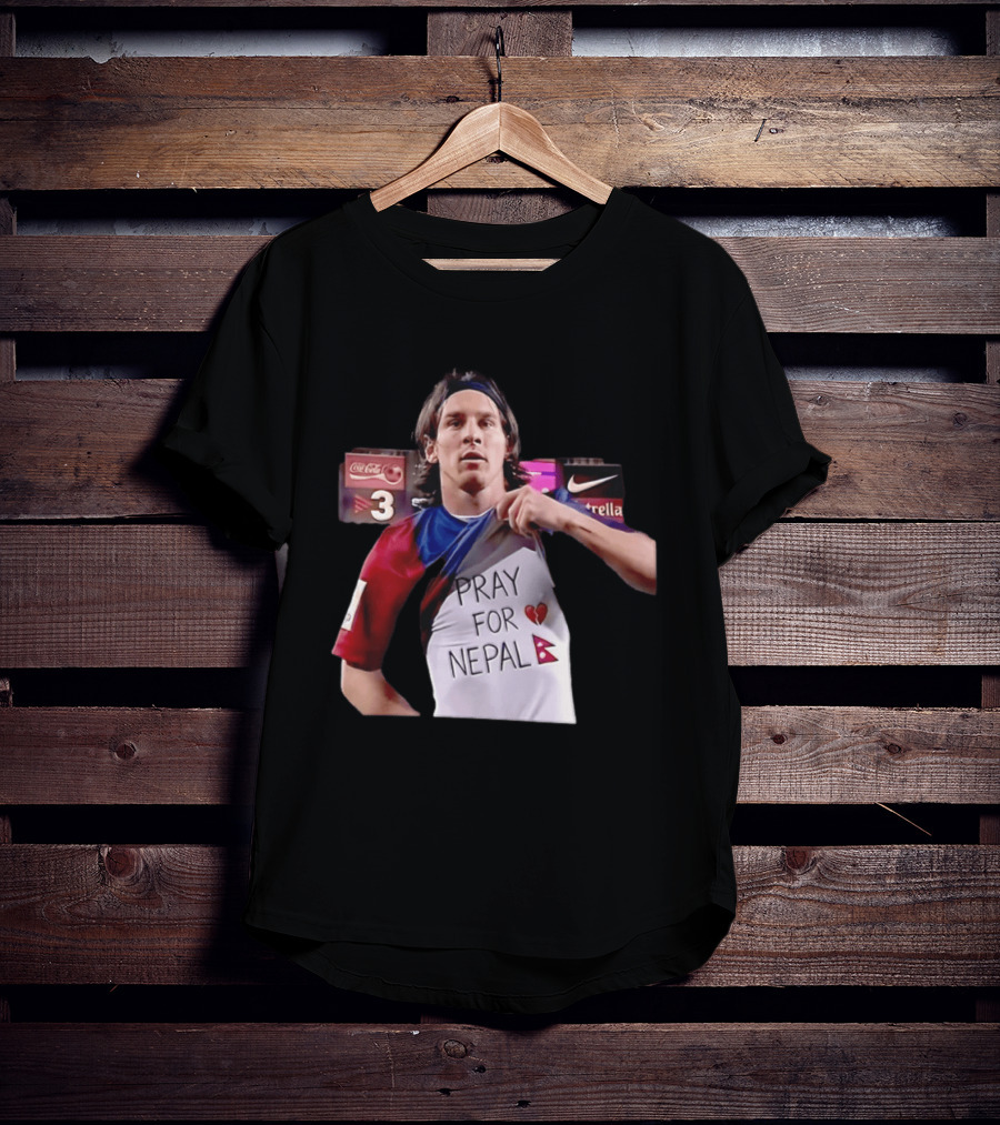 Messi Pray For Nepal 2026 Coca Cola Nike Estrella Football T-Shirt